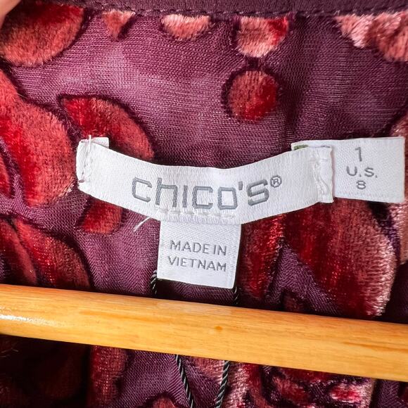 Chicos Blouse Womens Size 1 / US 8 Floral Velvet Burnout Button Down Blouson - Picture 2 of 16